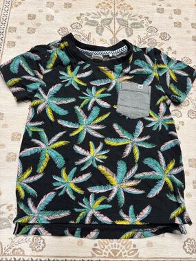 Sovereign Code Black Tee with Multicolor Palm Print and Grey Pocket